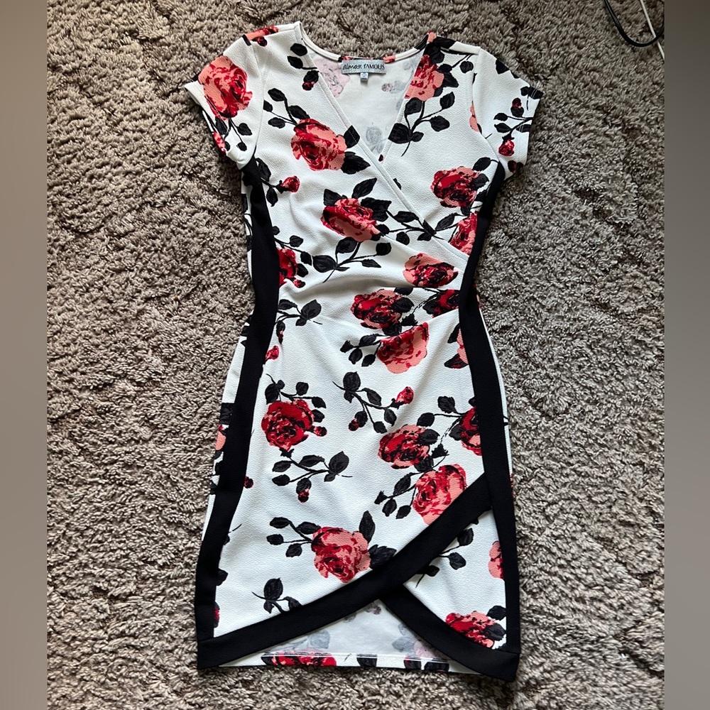 White Floral Wrap Bodycon Dress